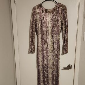 Dress the Population Purple and Cream Long Sleeve Dress